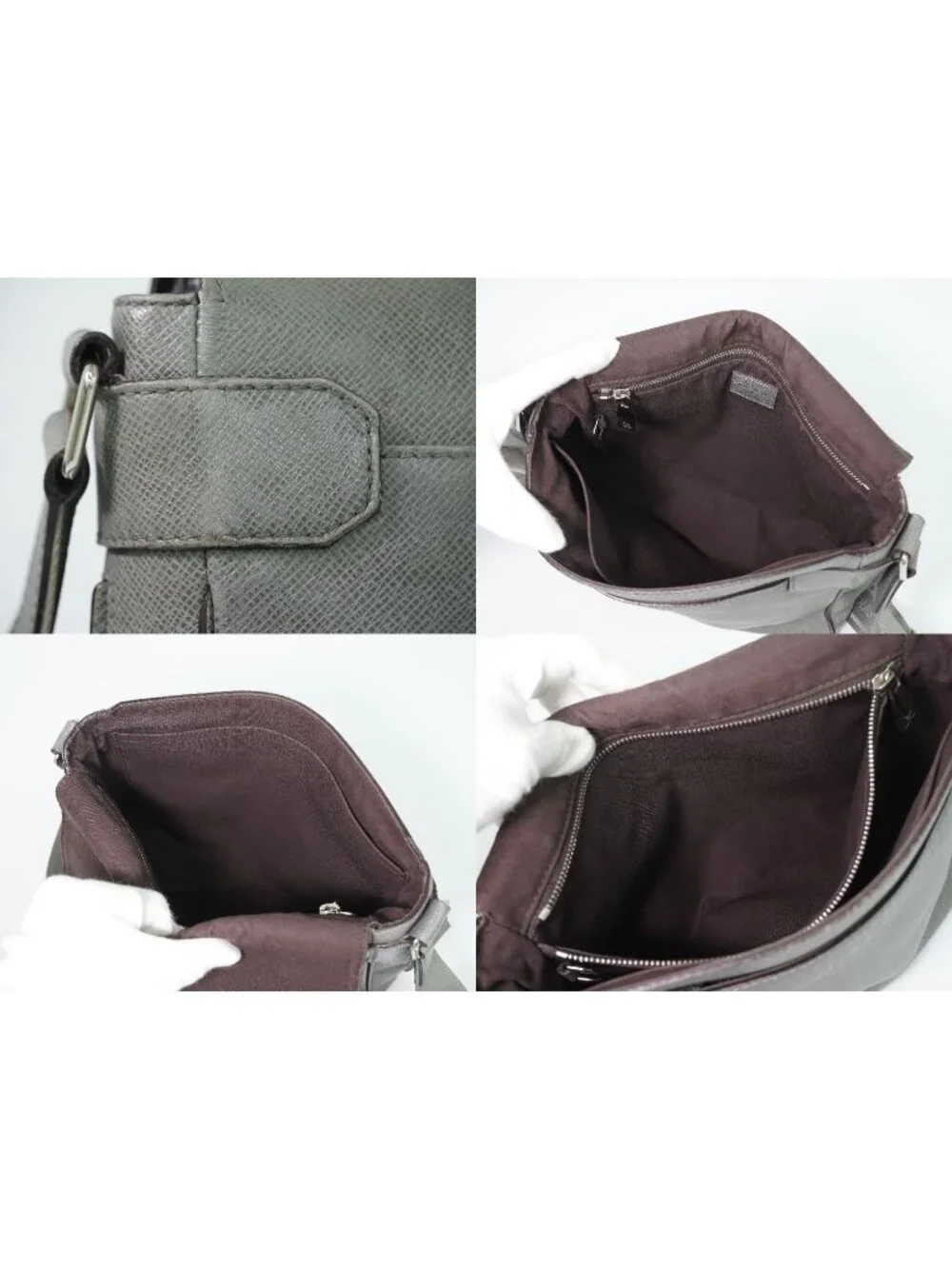 Louis Vuitton LV Roman PM Taiga Leather Shoulder Bag Glacier Gray Vintage